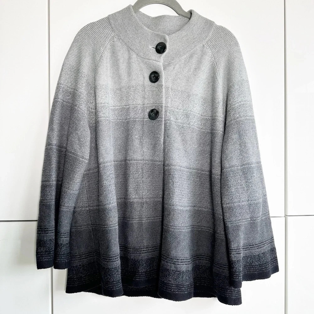JM Collection Ombré Knit Button Front Sweater Cardigan Gray Black Size Large
